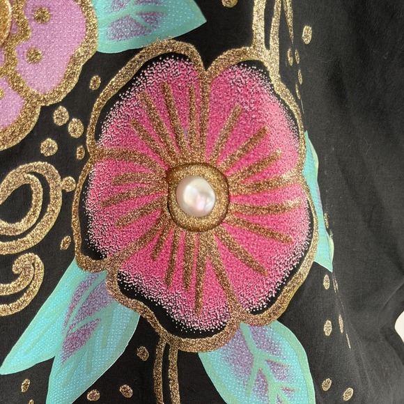 Vintage‎ Sassy Phillips Sweatshirt Womens Medium Black Dolman Floral Pearl 80s - Picture 4 of 16